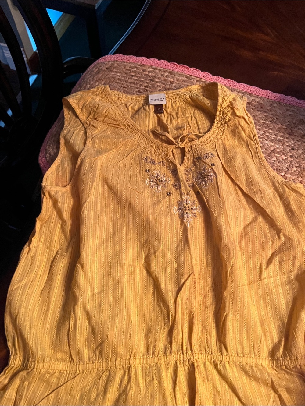 Sonoma Mustard Yellow Embroidered Sleeveless Tunic nwot